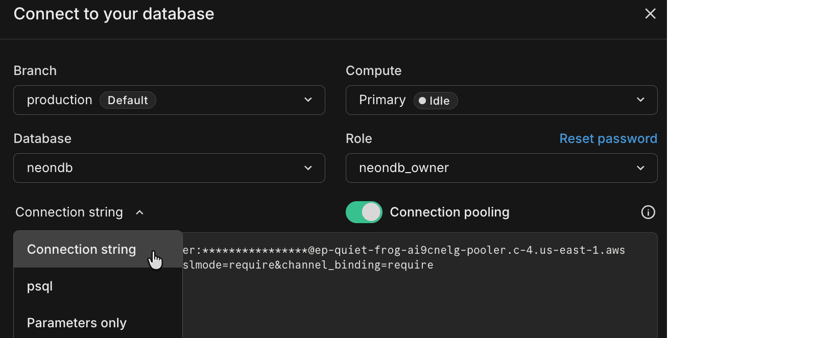 Connection string option in Connect modal